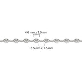 Silver chain with measurements on a white background